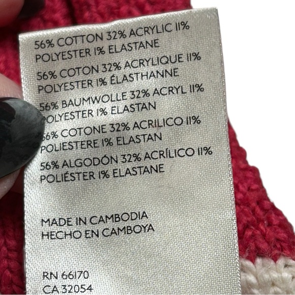Anthropologie Maeve Tilly Varsity Cable Knit V-Neck Sweater Raspberry Pink 2X - Picture 6 of 11